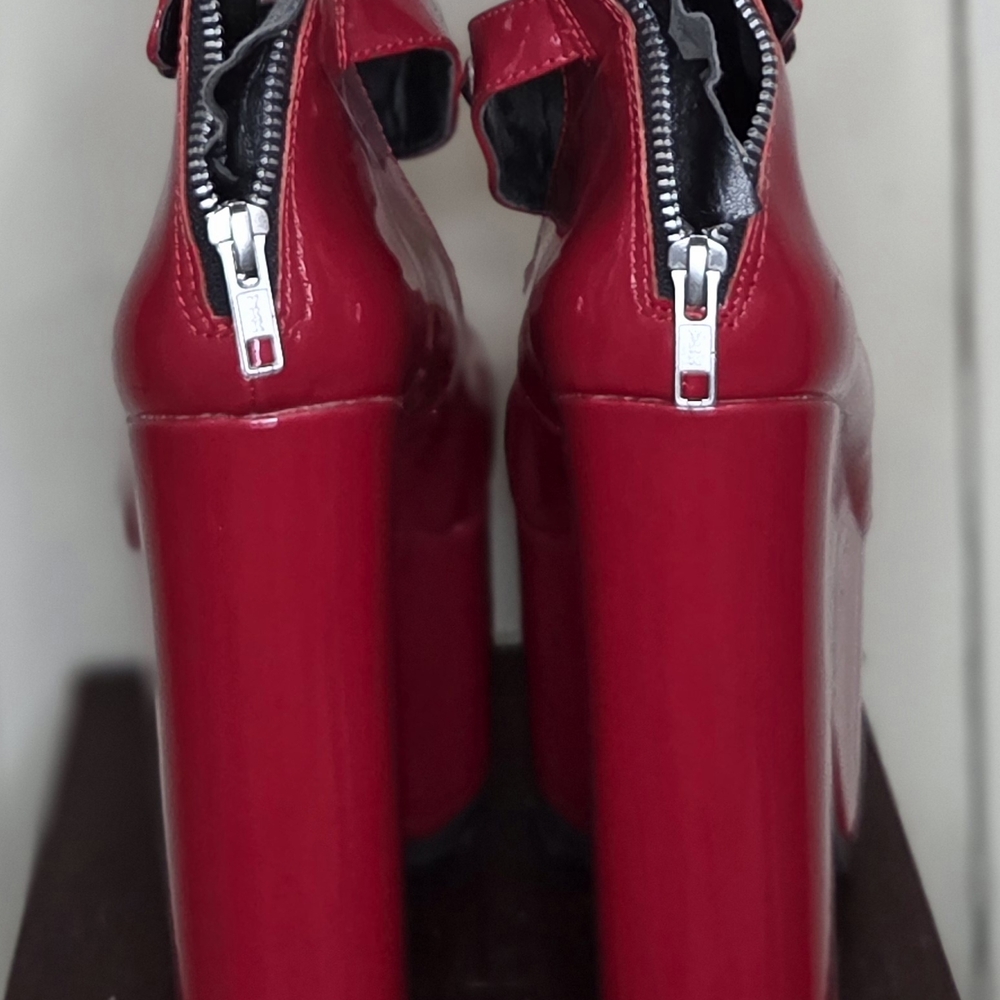 Demonia Red Platform Shoes with Studded Strap - Picture 4 of 4